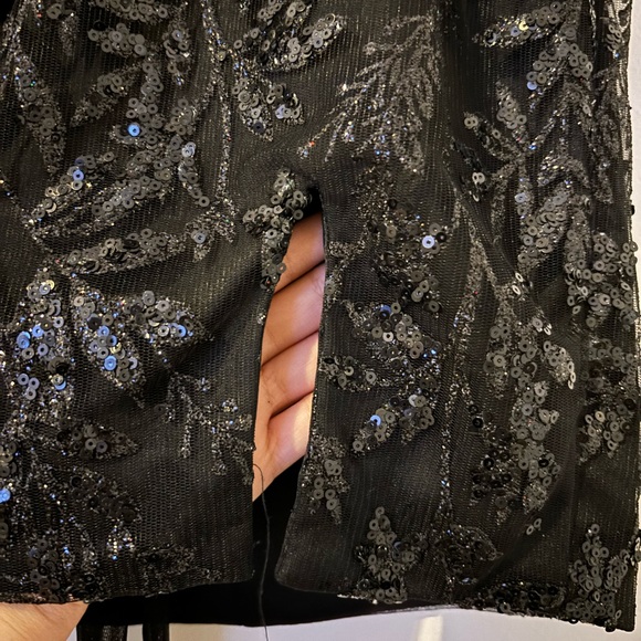 Mini Black sparkly Sequin party dress with corset and cross tie back (backless) - Picture 8 of 11